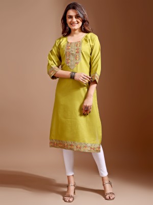 Finu Fashion Women Self Design Straight Kurta(Yellow)