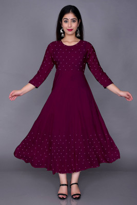 MISS CLOTHING Women Self Design, Applique A-line Kurta(Purple)