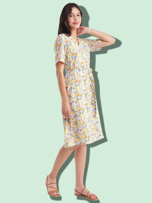 KALAXI Women Printed Anarkali Kurta(Beige)