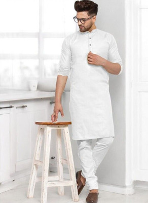 Krisha trend Men Solid Straight Kurta(White)
