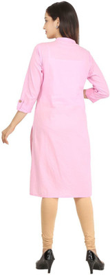 HouseOfCommon Women Solid Straight Kurta(Pink)