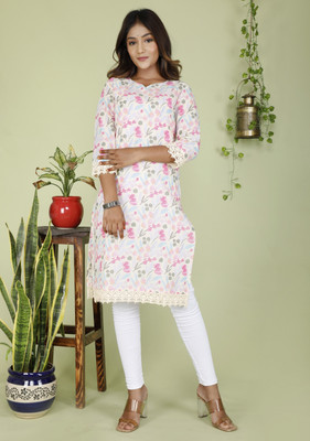 SN FASHION CRAFTS Women Printed Straight Kurta(Beige)