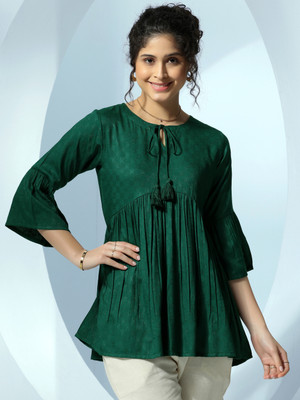 LIBAS Women Woven Design A-line Kurta(Green)