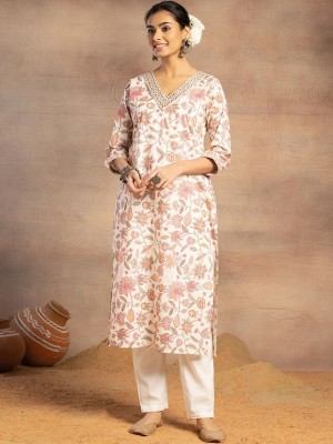 PHYSIL Women Embroidered Straight Kurta(Multicolor)