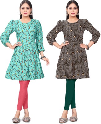 Moruka Women Printed A-line Kurta(Green, Maroon)