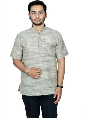isdfabric Men Striped Straight Kurta(Grey)
