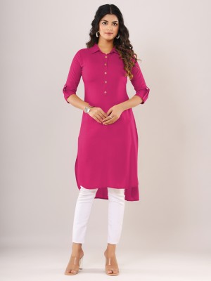 WOMEN VILLAGE Women Solid High Low Kurta(Pink)