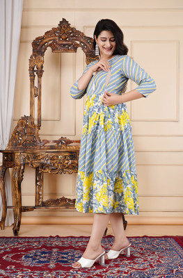 Rosy Pink Women Printed Anarkali Kurta(Grey)