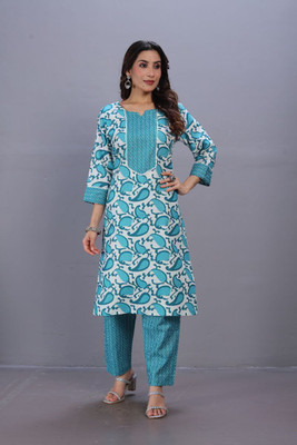SANTPRERANA Women Printed A-line Kurta(Blue)