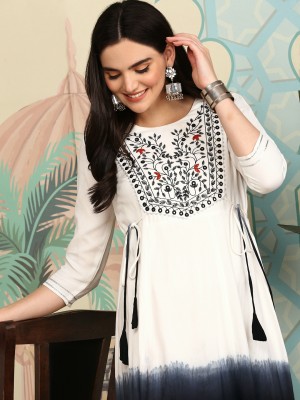 Ishin Women Printed A-line Kurta(White)