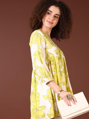 V-MART Women Printed A-line Kurta(Yellow)