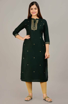 PRIYESHCREATION Women Embroidered A-line Kurta(Dark Green)