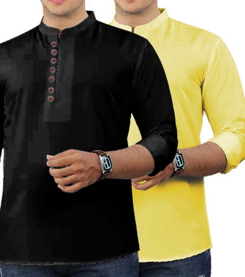 RAREMARK Men Solid Straight Kurta(Yellow)
