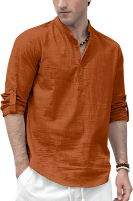 SHOPYCLICK Men Solid Straight Kurta(Brown)