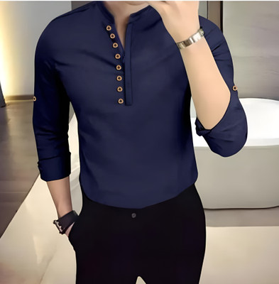 MARIZA Men Solid A-line Kurta(Dark Blue)