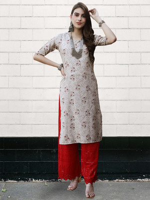 EthnicBasket Women Printed A-line Kurta(Grey)