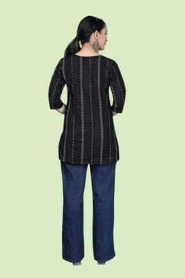 Rangrasiya Creation Women Striped A-line Kurta(Black)