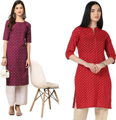 KALLAXI Women Printed Straight Kurta(Multicolor)