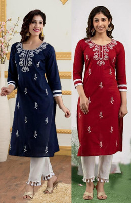 SISTO Women Chikan Embroidery A-line Kurta(Multicolor)