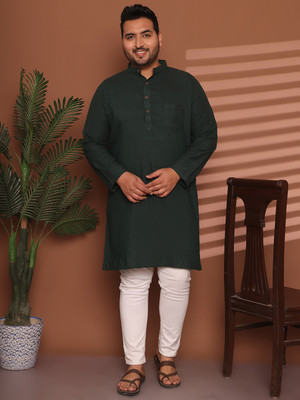 ED PLUS Men Solid Straight Kurta(Green)