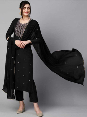 YOMLEX Women Embroidered A-line Kurta(Purple)