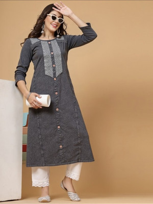 PP PRODUCTIONS Women Printed A-line Kurta(Grey)