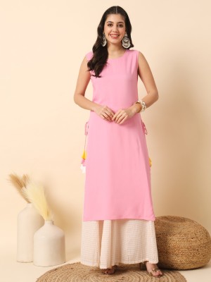 MEERANSHI LIVING Women Solid Straight Kurta(Pink)