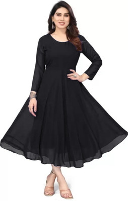 vidya Women Solid Flared Kurta(Black)