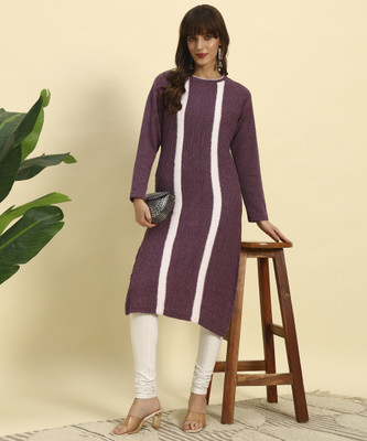 KILVESTED Women Self Design Straight Kurta(Purple)