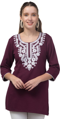 OsWorn Women Embroidered A-line Kurta(Maroon)