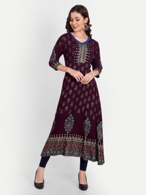 Brownverse Women Self Design A-line Kurta(Brown)