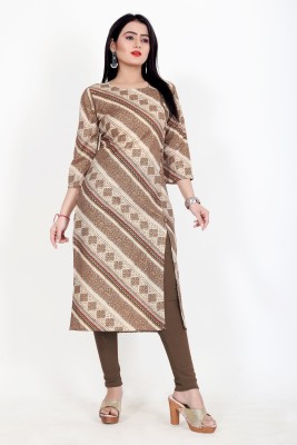 Ananya Fab Women Printed A-line Kurta(Beige, Brown)