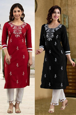 SISTO Women Chikan Embroidery A-line Kurta(Multicolor)