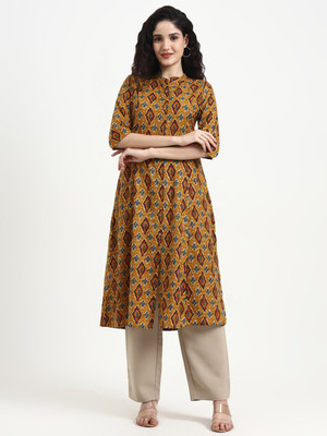 DIVENA Women Printed A-line Kurta(Yellow)