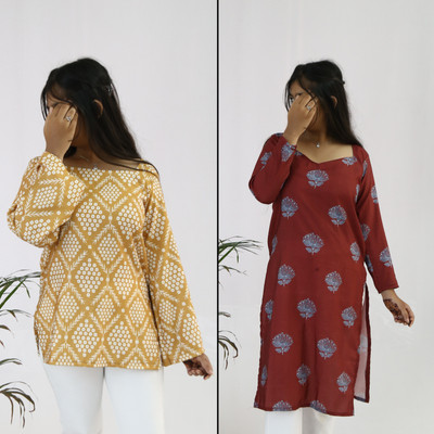 aanzri Women Printed, Geometric Print, Paisley A-line Kurta(Multicolor, Pink)