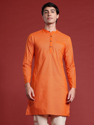 ANOUK Men Printed Straight Kurta(Orange)