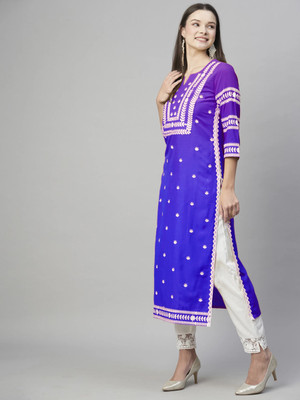 Anmi Embroidered, Self Design Women Straight Kurta(Purple)
