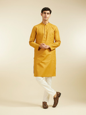 DIWAS by Manyavar Men Self Design Straight Kurta(Yellow)