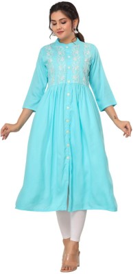 LcCreation Women Embroidered A-line Kurta(Light Blue)