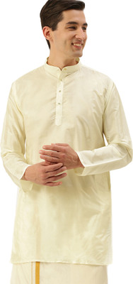THANGAMAGAN Men Solid A-line Kurta(Beige)