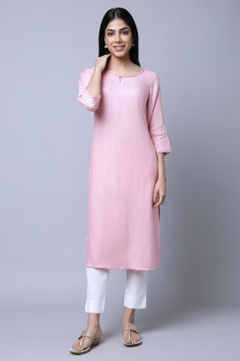 Aurelia Women Solid Straight Kurta(Pink)