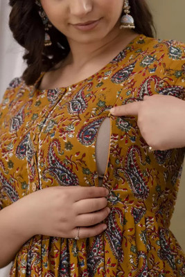 PIROKI Women Printed Anarkali Kurta(Yellow)