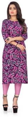 fashioncrown Women Printed Straight Kurta(Purple, Grey)