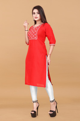 Jayshree Fab Women Embroidered A-line Kurta(Red)