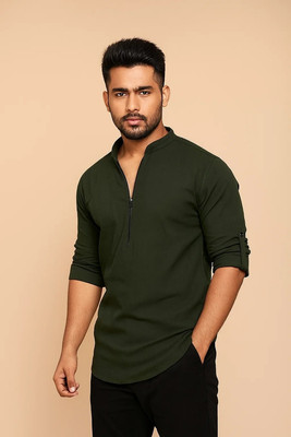 RAREMARK Men Solid Straight Kurta(Green)