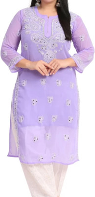 Handworkchikan Women Self Design A-line Kurta(Purple)
