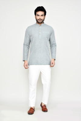 POLY2FAB Men Printed Straight Kurta(Grey)