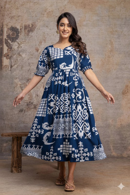 sanjya Women Printed Anarkali Kurta(Blue)