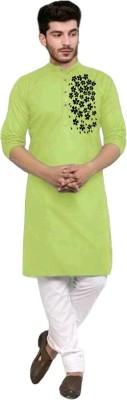 Mamata biswas Men Solid Straight Kurta(Light Green)