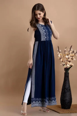 SHREE BDREE Women Printed Flared Kurta(Blue)